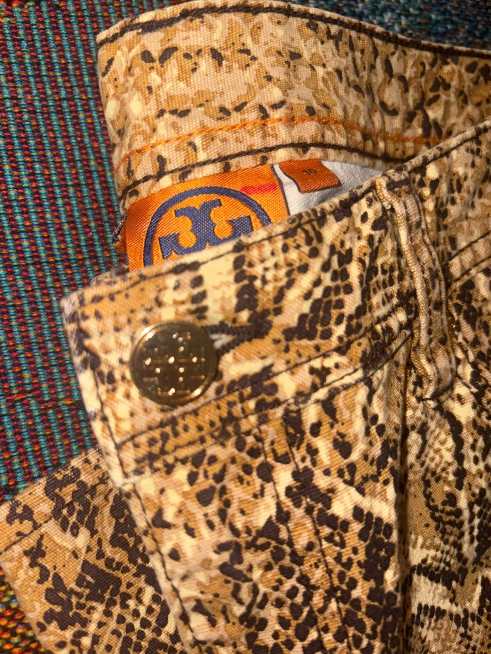 Tory Burch Tan and Brown Snake-Print Skinny Pants